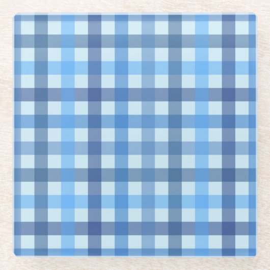 Blauer Sechsfarbiger Gingham-Muster Glasuntersetze Glasuntersetzer (Vorderseite)