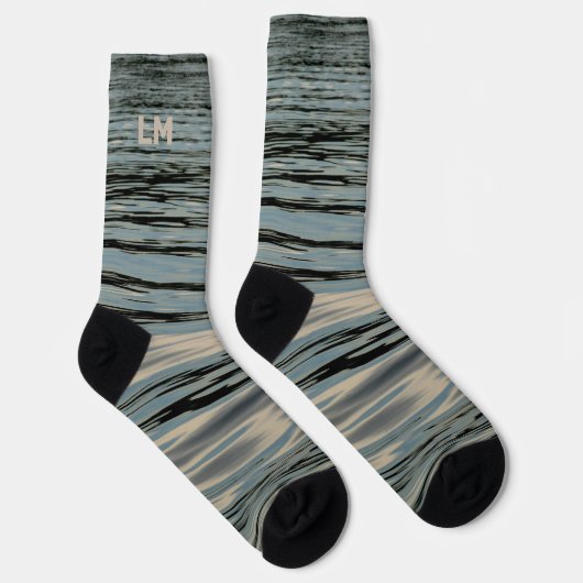 Blauer See Beige Schwarz mit Initialen Socken (Rechts)