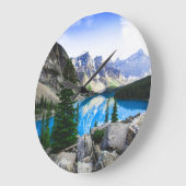Blauer See Rocky Mountain Pinienwald Große Wanduhr (Winkel)