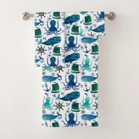 Blauer SeeAquarell-Fisch-Wal-Kraken-Marinesoldat