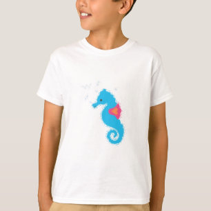 Blauer-Seepferdchen-Cartoon T-Shirt