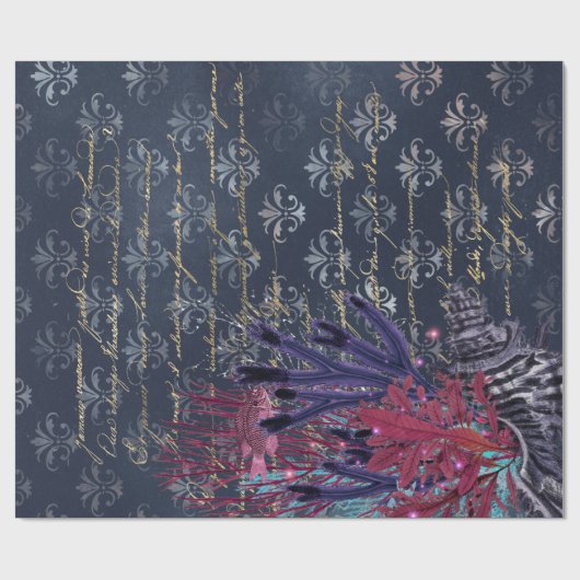 Blauer Seetang und Blauer Fisch Geschenkpapier (Flach)