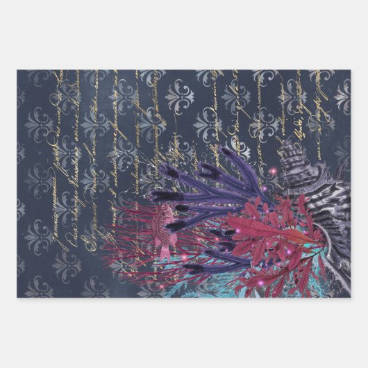 Blauer Seetang und Blauer Fisch Geschenkpapier Set (Vorderseite 3)