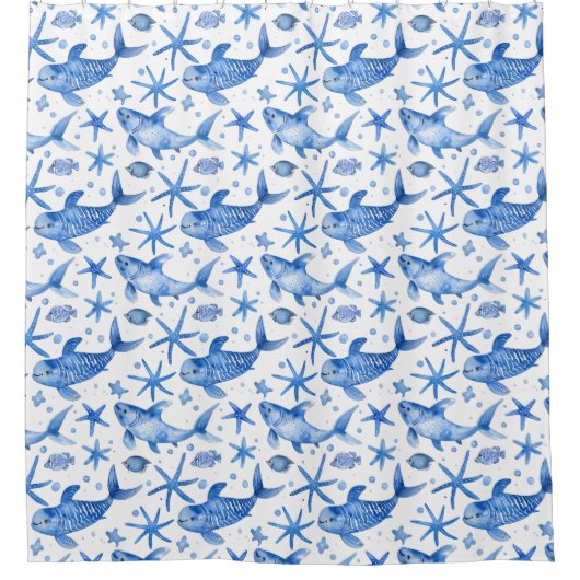 Blauer Seeteufel Duschvorhang (Vorderseite)