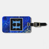 Blauer Shimmer Name und Monogramm Gepäckanhänger (Vorderseite horizontal)