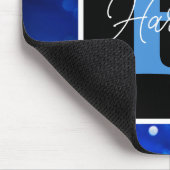 Blauer Shimmer Name und Monogramm Mousepad (Ecke)