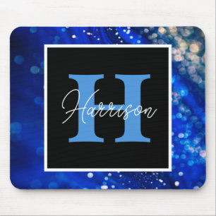 Blauer Shimmer Name und Monogramm Mousepad