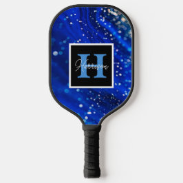 Blauer Shimmer Name und Monogramm Personalisiert Pickleball Schläger