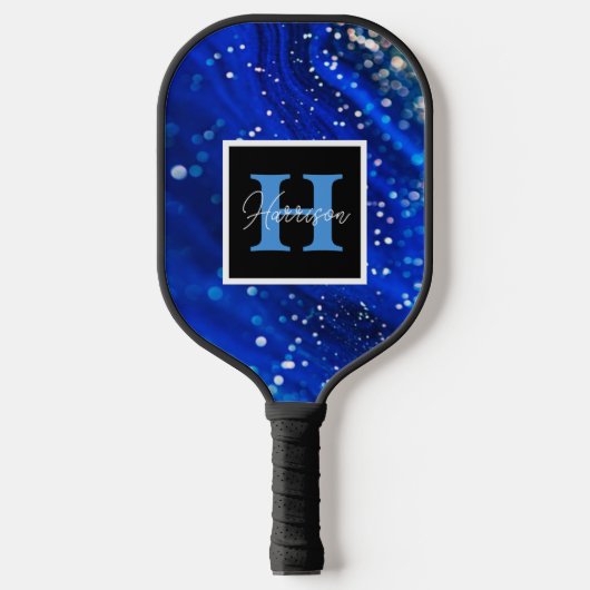 Blauer Shimmer Name und Monogramm Personalisiert Pickleball Schläger (Vorderseite)