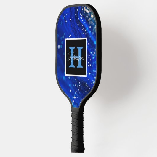 Blauer Shimmer Name und Monogramm Personalisiert Pickleball Schläger (Links)