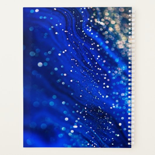 Blauer Shimmer Name und Monogramm Planer (Rückseite)