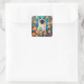 Blauer Siamese Katze Botanischer Garten Quadratischer Aufkleber (Tasche)