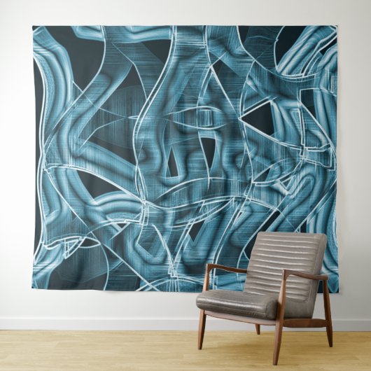 Blauer, sich überlappender Streifen, hervorgehoben Wandteppich (Beispiel (Horizontal))