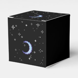 Blauer sichelförmiger Mond mit Stern-Pixel-Kunst Geschenkschachtel