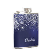 Blauer Silber Glitterstaub Monogramm Name Schrift Flachmann (Rechts)