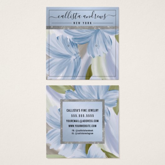 Blauer Silber Glitzer Ohrring Display Card (Vorne & Hinten)