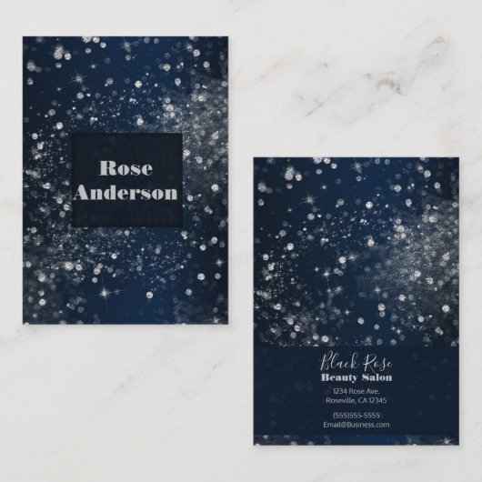 Blauer Silberglanz Funkellichter Glam Sparkle Glit Visitenkarte (Vorne/Hinten)