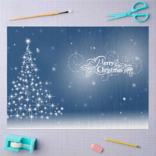 Blauer Silberglanz funkelnder Weihnachtsbaum Seidenpapier (Basteln)