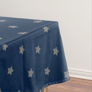 Blauer Silbergraue Sterne Muster Fest Elegant Tischdecke