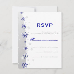 Blauer, silbergrauer Schneeflocken Hochzeit RSVP Karte