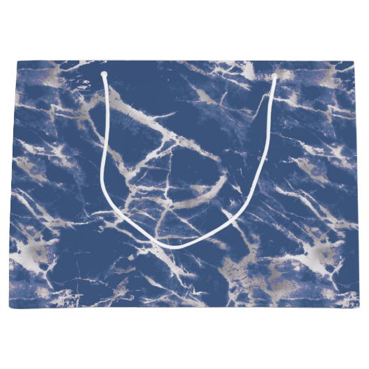 Blauer Silbermarmor Große Geschenktüte (Vorderseite)