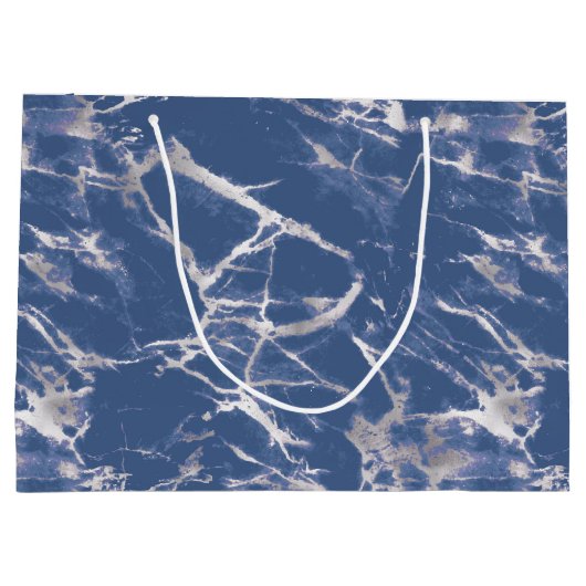 Blauer Silbermarmor Große Geschenktüte (Rückseite)