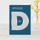 Blauer silberner Buchstabe D Karte (Gelbe Blume)