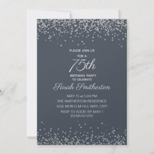 Blauer Silberner Diamant Glitter 75. Geburtstag  Einladung
