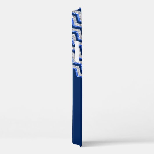 Blauer silberner Glitzer-Zickzack personalisiertes Case-Mate iPhone Hülle (Rückseite / Rechts)