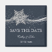 Blauer silberner Schneeflocke-Winter Save the Date Magnet (Vorne)