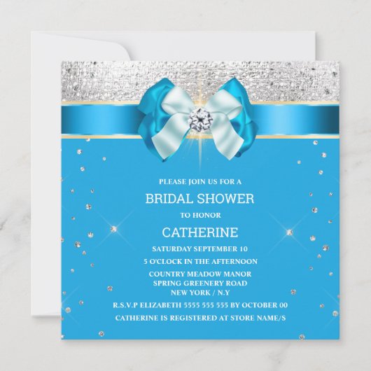 Blauer Silberschimmernbogen funkelnder Glitzer Einladung (Vorderseite)