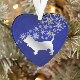 Blauer Silberschneeflocke Basset Hound Hund Ornament