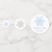 Blauer Silberschneeflocken glücklich je nach Hochz Konfetti (Rückseiten)