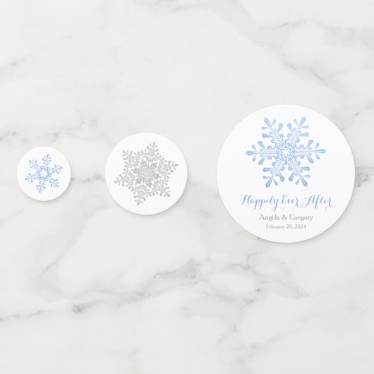 Blauer Silberschneeflocken glücklich je nach Hochz Konfetti (Rückseiten)