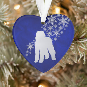 Blauer Silberschneeflocken Labradoodle Hund Ornament
