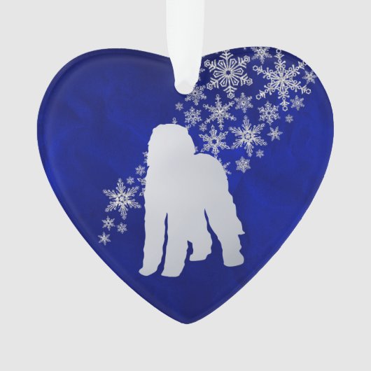 Blauer Silberschneeflocken Labradoodle Hund Ornament (Vorderseite)