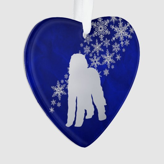 Blauer Silberschneeflocken Labradoodle Hund Ornament (Vorderseite)