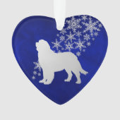 Blauer Silberschneeflocken Neufundland Hund Ornament (Vorderseite)