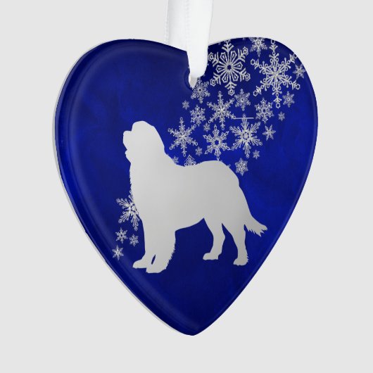 Blauer Silberschneeflocken Neufundland Hund Ornament (Vorderseite)