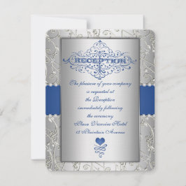 Blauer Silbertypografie Hochzeitsempfang Beilage Einladung
