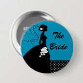 Blauer Silhouette-Braut-Brautparty-Knopf Button (Vorne & Hinten)