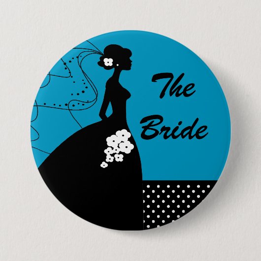 Blauer Silhouette-Braut-Brautparty-Knopf Button (Vorderseite)