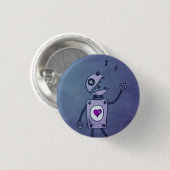 Blauer singender Retro-lustiger Roboter-Cartoon Button (Vorne & Hinten)