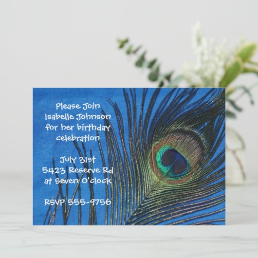 Blauer Single Pfauenfresser Geburtstag Einladung (Stehend Vorderseite)