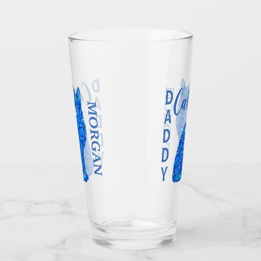 Blauer sitzender Katzen-Spaß-personalisierter Glas (Rechts)