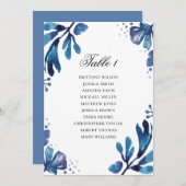 Blauer Sitzplan mit Blumen. Hochzeitsplan der Mari Einladung (Vorne/Hinten)