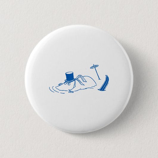 Blauer Skifahrender Moominpappa steckt im Schnee W Button (Vorderseite)