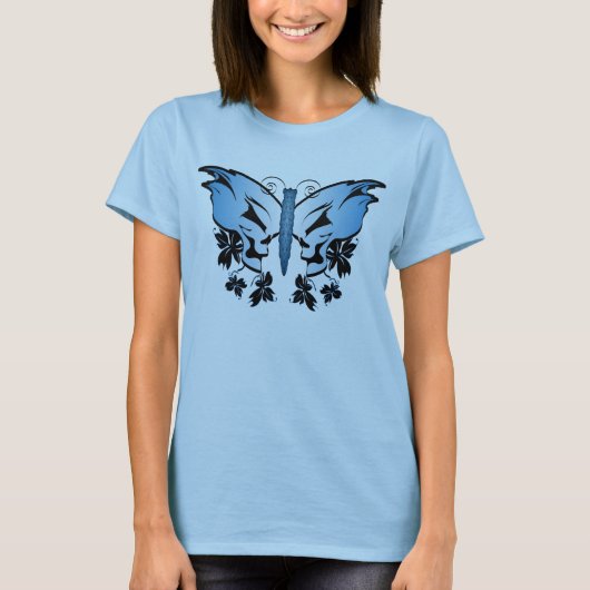 Blauer Skull Butterfly T-Shirt (Vorderseite)