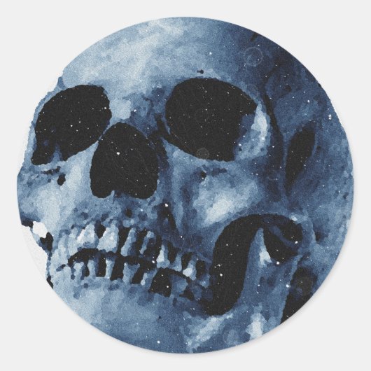 Blauer Skull Runder Aufkleber (Vorderseite)