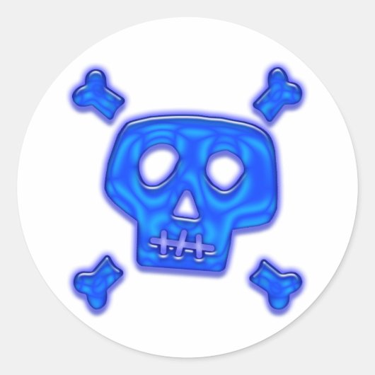 Blauer Skull Runder Aufkleber (Vorderseite)